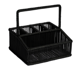 PORTA TOVAGLIOLI E POSATE RATTAN NERO